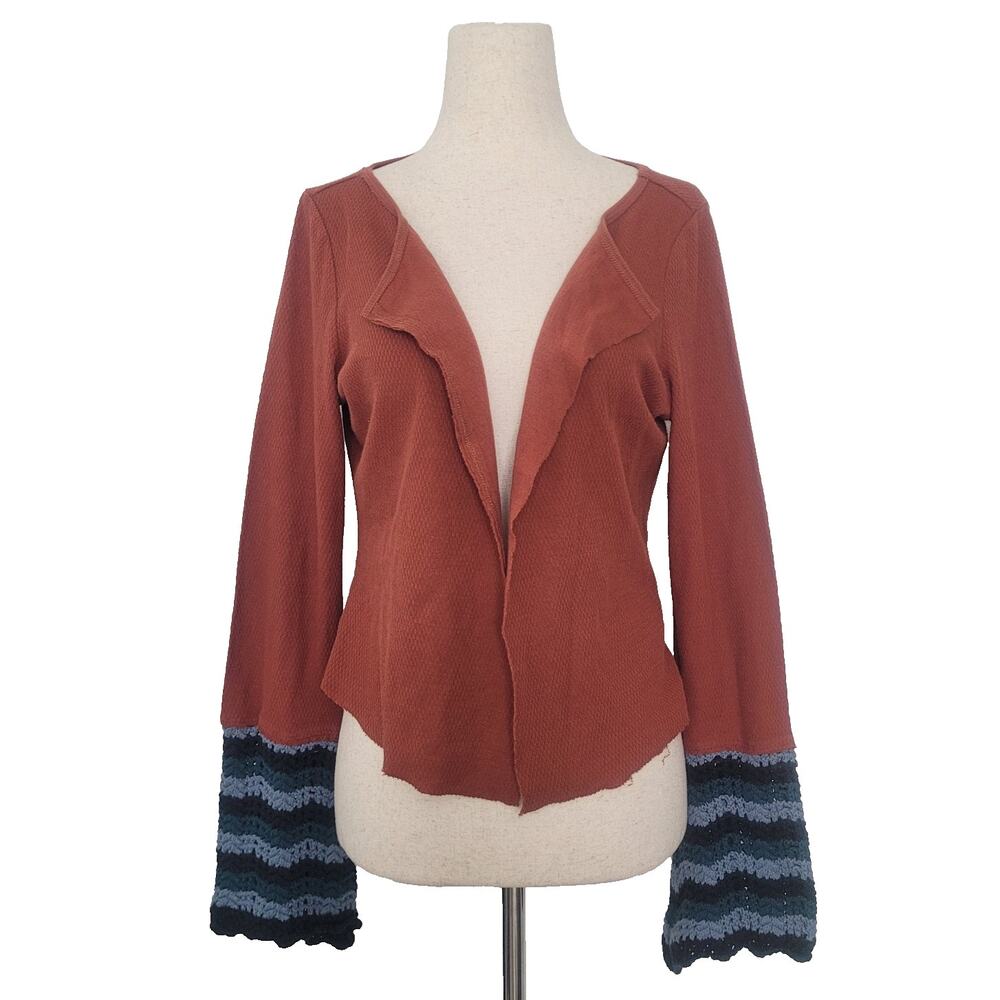 Pilcro Crochet Cuff Raw Hem Cardigan Size M Orange Boho Twee Cottage Whimsical